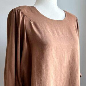 Vintage Cinnamon Pure Silk Pleated Dolman Sleeve Blouse w/ Shoulder Pads – US L